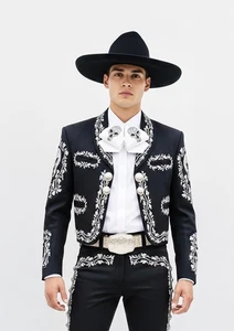 Men’s Black Charro Suit with Skull Embroidery – Mexican Mariachi Wedding Outfit - Picture 1 of 9