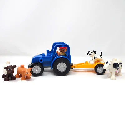 Lego Duplo Blue Tractor & Farm Animals Lot: Farmer Dog Cow Sheep Pig | 5649 + - Image 1 of 4
