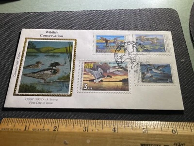 WILDLIFE CONSERVATION 1990 USSR COLORANO SILK CACHET DUCK STAMP FDI - Image 1 of 4