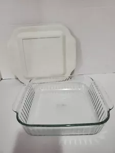 Vintage - Pyrex 222-S Ribbed Scalloped -Clear Casserole 2 QT 2L - 8x8x2 With Lid - Picture 1 of 7