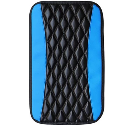 Apoio de braço de carro tapete console caixa de armazenamento almofada capa protetora almofada azul couro ecológico - Imagem 1 de 4