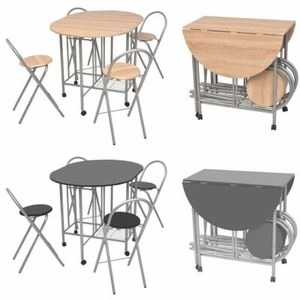 Folding Dining Set Table and 4 Chair MDF Kitchen Breakfast Dining Room Furniture - Picture 1 of 14