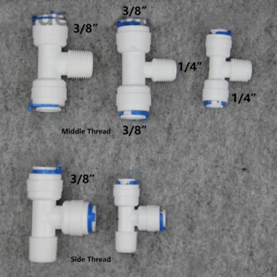 1/4" 3/8" Quick Connect Male Thread Tee Fitting Water Fitting RO Reverse Osmosis - Image 1 of 4