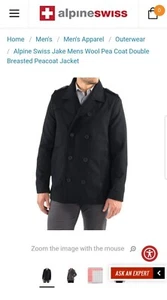 Alpine Swiss Herren-Peacoat aus Wolle, zweireihig Gr.M - Picture 1 of 7