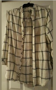 ladies long sleeve plaid lightweight flannel. white with some blue and gold NWT - Picture 1 of 5