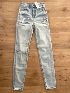 NWT American Eagle Curvy Super Hi-Rise Jegging Distressed~Siz 00 (24W)~MSRP59.99 - Picture 1 of 10