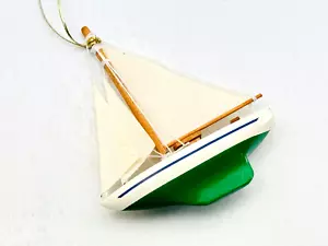 Vintage Handmade Nautical Sailboat Green White Christmas Ornament Decor 4.5"T - Picture 1 of 8