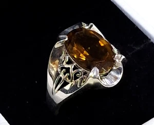 Sterling Silber Cognac Rauchquarz Ring große Rüsche Design Gr. 8 Vintage 925 - Bild 1 von 8