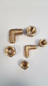 Verbindungsnippel 90° Set 1/4 + 3/8 Zoll inklusive Überwurfmuttern Messing Klima - Bild 1 von 4