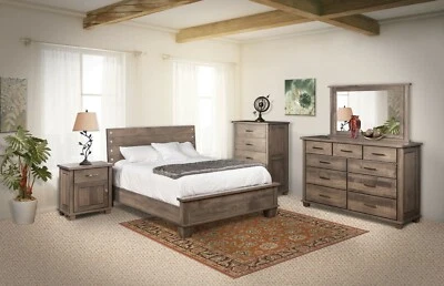 Juego de Dormitorio Moderno Amish 5 Piezas Madera Maciza Queen King Pie Bajo Tablero Gris EE. UU. Foto 1 de 4