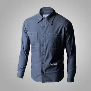 Herren Repro 2. Weltkrieg US Navy Arbeitshemden Denim blau Shirt Baumwolle Freizeithemd Müdigkeit - Bild 1 von 25