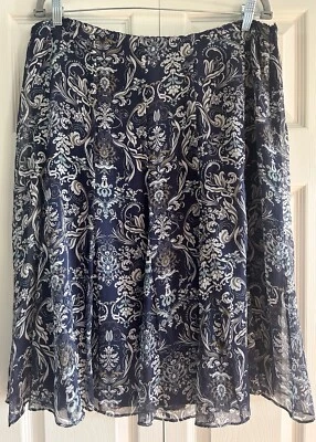 Pendleton Skirt Womens Size 16 Navy Blue Floral 100% Silk Lined Flare Midi - Image 1 of 4