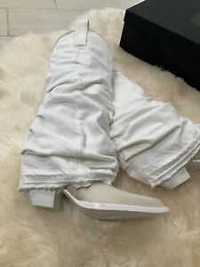 R13 MID COWBOY BOOT WITH/SLEEVE WHITE DENIM SIZE 39