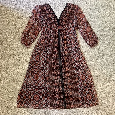 Vestido Feminino Signature by Robbie Bee Tamanho 10 Boho Metálico Seda Transparente Bd Camponês - Imagem 1 de 4