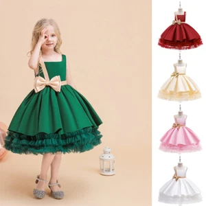 Girls Bowknot Off Shoulder Dress Baby Flower Kids Party Wedding Dresses Princess - Picture 1 of 19