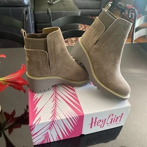 NIB Hey Girl by Corkys Suede Sock-style Ankle Boots -Taupe - Picture 1 of 6