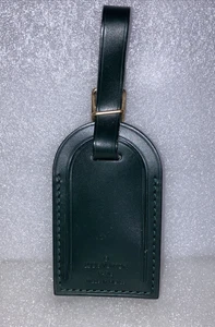 Authentic Louis Vuitton Large Dark Green Leather & Gold hardware Name Tag . - Picture 1 of 10