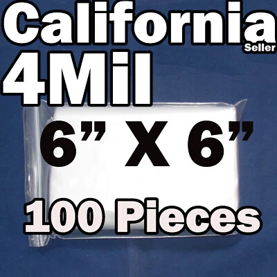 4Mil 100 Reclosable 6" x 6" Zip Bags Clear Poly Plastic Lock able 6x6 Zippy 4 Mi - Image 1 of 4