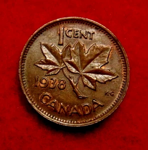 1938 CANADA one penny 1 small cent copper coin King George VI AU-UNC - Picture 1 of 2