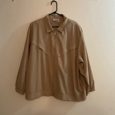 VINTAGE TEDDI Tan Full Zip Lightweight Ruched Spring Fall Jacket XL Extra Large - Image 1 of 4