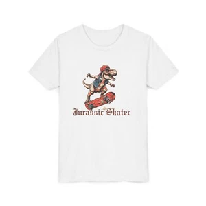 Jurassic Skater Youth Tee,Fun Kids Shirt, Dino Skateboarding Shirt, Unique Birth - Picture 1 of 25