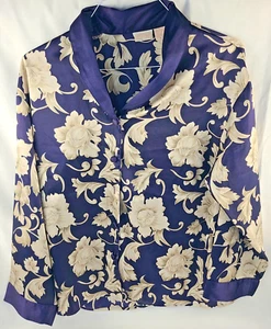 Adonna Sleep set Womans  Small Blue Floral Print button up Satin Top, pants - Picture 1 of 9