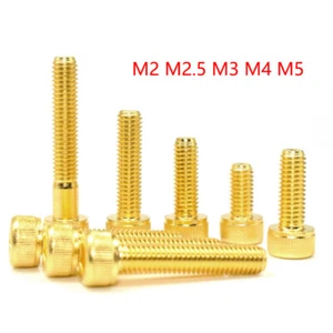 M2/M2.5-M5 Cup Head Socket Cap Screw Hex Head Allen Bolt - Gold Titanium Plated - Picture 1 of 3