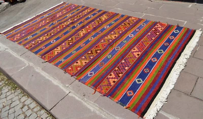 Alfombra OUSHAK trenzada tejida a mano de 6x11 pies Kilim Shabby Chic alfombra real 69′′ x 131′′ Foto 1 de 4