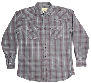 Cowboy Legend Herren XL Western Hemd grau burgund kariert Druckknopf Langarm Rodeo - Bild 1 von 8