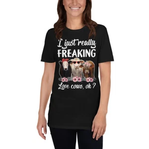 I Just Really Freaking Love Cows Ok Funny Cows Wearing Headband Cow Farmer Shirt - Picture 1 of 6
