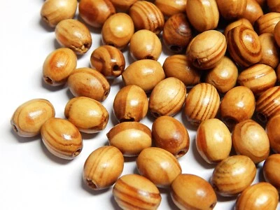 Holzperlen Lose Perlen aus Kiefernholz Holzoliven mit Naturmaserung und Loch - Bild 1 von 4