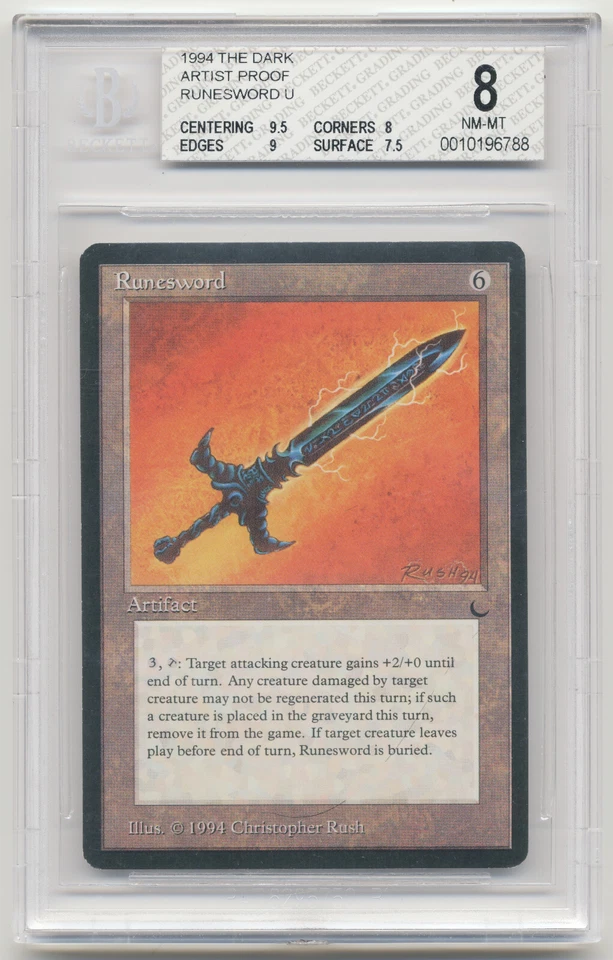 Graded Runesword Proof BGS 8 The Dark Artist Christopher Rush MTG AP Misprint! - Image 1 of 2