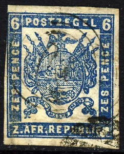 TRANSVAAL SOUTH AFRICA 1870 6d. Bright Ultramarine Imperforate SG 2 VFU - Picture 1 of 2