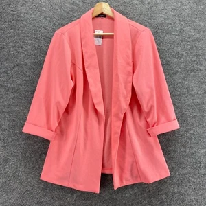 New Wearever Blazer Women 1X Plus Pink Open Front Collared 3/4 Sleeve Casual - Picture 1 of 10