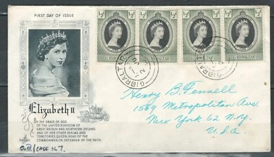Gibraltar BRITISH COMMONWEALTH CORONOTION QEII  COVER TO USA 2 SCANS LOT (BCL94) - Image 1 of 2