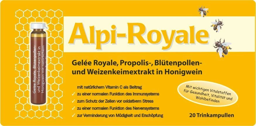 (109,75 EUR/l) Alpi Royale Propolis Blütenpollen (20 Trinkampullen) Gelee Ro
