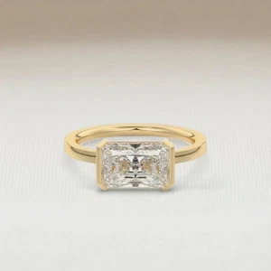 3.00TCW Radiant Cut Moissanite Half Bezel Engagement Ring 14k Yellow Gold Plated - Picture 1 of 8