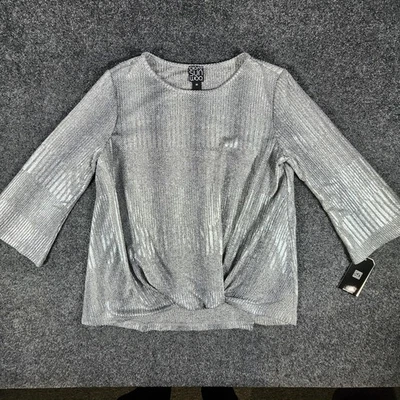 Blusa Clara Sun Woo Plateada Brillante Lentejuelas Túnica Talla XSpequeña Elastizada Hecha en EE. UU. Foto 1 de 4