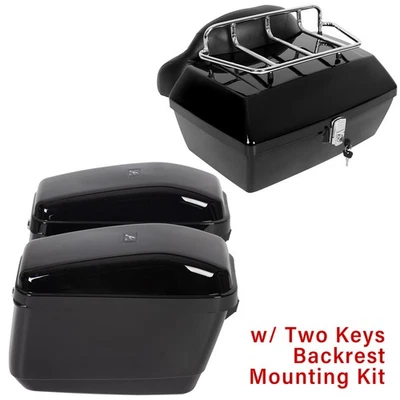 Pair Saddle Bags +Luggage Trunk (w/ Backrest, Keys) For Harley Motorcycle Honda - Image 1 of 4