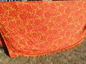 Vtg 70s Reversible King Tapestry Heavy Woven Bedspread Gold and Red with Fringe - Picture 1 of 10