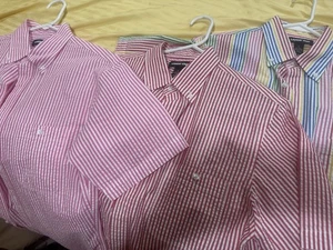 seersucker Short Sleeves  shirt mens small= Lands End= 3 NEW ONES - Picture 1 of 7