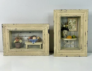 Vintage gerahmtes 3D Schattenkasten Diorama Set If 2 Wandkunst Wohndeko  - Bild 1 von 8
