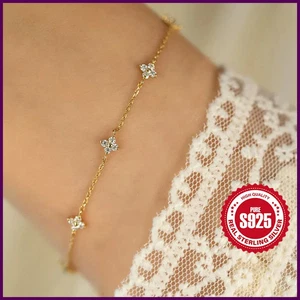 Echt Mini Zirkon Blume Anhänger Armband Kette - Bild 1 von 52