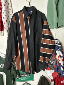 VINTAGE Wrangler Hemd Herren 16,5 35 L schwarz Brushpopper gestreift Rodeo Long Tail - Bild 1 von 9