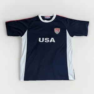 U.S. Soccer Team Jersey Men Medium Blue Logo Crest Stripe EB Sports Futbol Tee - Picture 1 of 5