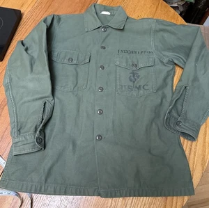 VTG 1966 USMC OG-107 Utility Cotton Sateen Shirt Size 15 1/2 X 33 Vietnam Era - Picture 1 of 14