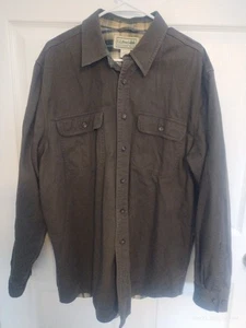 Vintage LLBean Men's Size L Flannel Lined Khaki Chore Work Canvas Shirt  - Picture 1 of 4