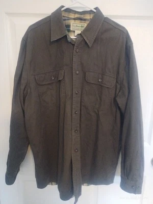 Vintage LLBean Men's Size L Flannel Lined Khaki Chore Work Canvas Shirt  - Image 1 of 4