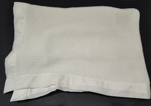 Baby Morgan Vintage Thermal Waffle Weave Blanket, White with Satin Trim - Picture 1 of 18