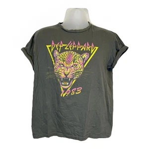 Def Leppard Neon Cat 1983 Goodie Two Sleeves T Shirt Size L Distressed Grey - Picture 1 of 4